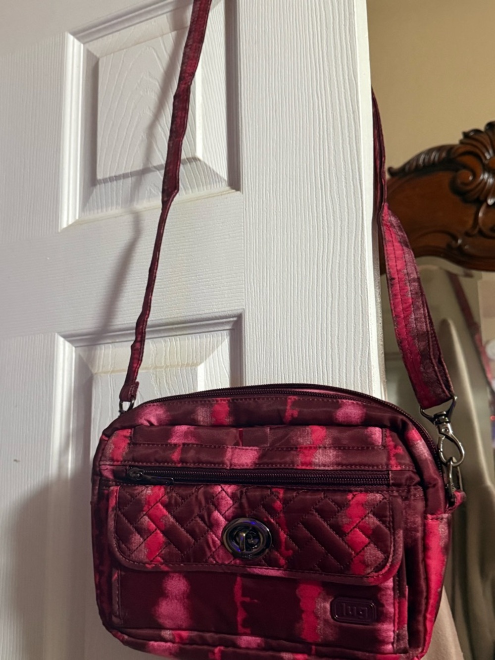 Quilted Tie-Dye Crossbody Bag - Burgundy Pink